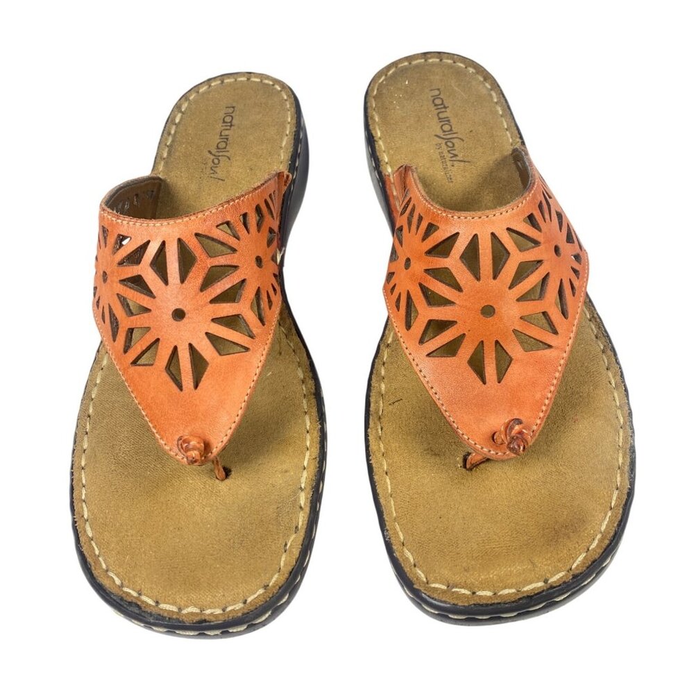Natural Soul by Naturalizer Leather Slip On Flip Flops Sandals W's 9.5 Orange